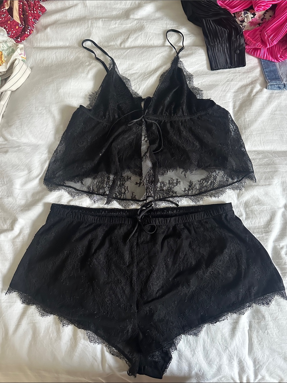VS Black Lace Camisole and Shorts Sleep Set